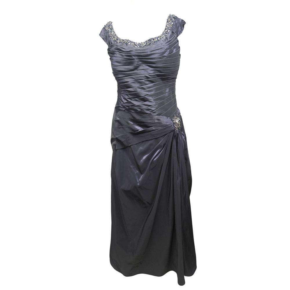 Rina di Montella Beaded Pleated Purple Satin Evening Gown Dress 16-18 Approx